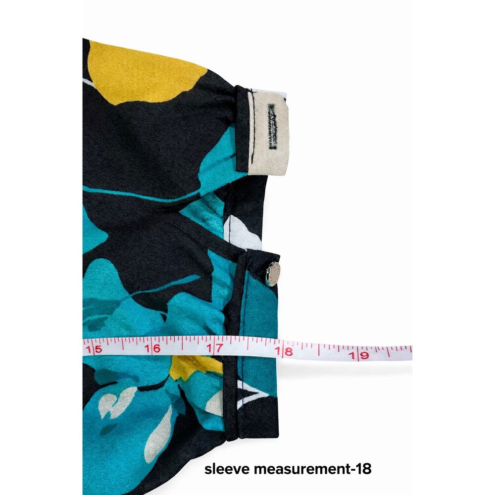 Calvin Klein Women’s Floral Flowy Modern Blouse Black Teal Yellow V-Neck Large - Picture 8 of 8